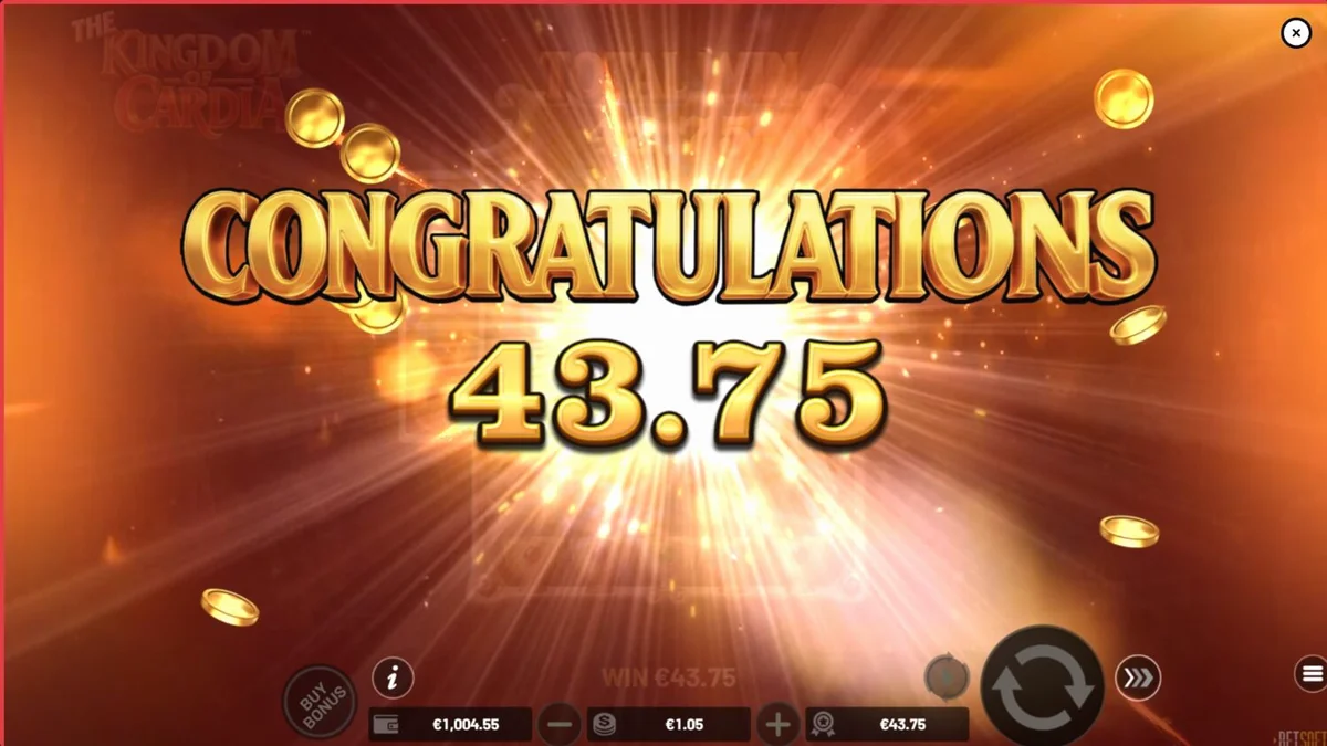 The Kingdom of Cardia slot machine interface featuring fantasy playing card theme